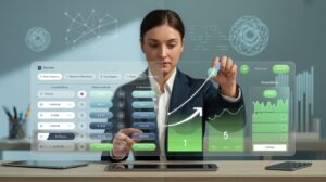 Split-screen lab setup with A/B testing, sleek analytics, and bright green conversion stats.