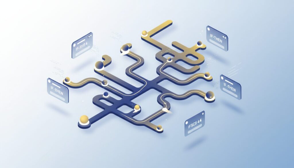 Interconnected learning pathways with glowing nodes, abstract orbs, tech-forward UI in 3D.