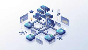 Isometric digital illustration of adaptive learning ecosystem with glowing decision tree, modular nodes, student avatars, and modern UI elements.