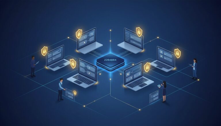 Futuristic illustration of federated learning, glowing nodes, and secure no-code platforms.